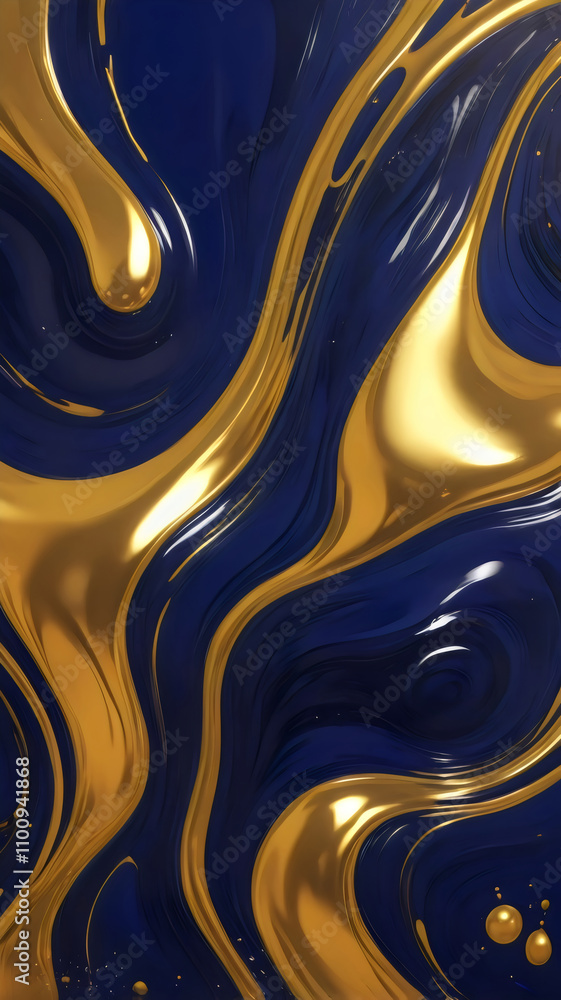 Fototapeta premium liquid forms, dark navy with splashes of metallic gold