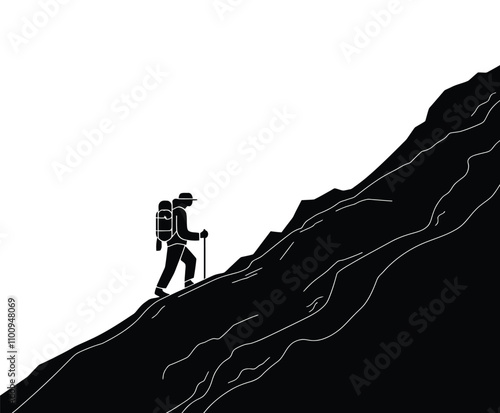 Simple Silhouette Vector Template of Hiker