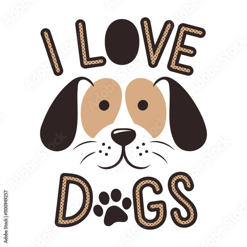 Cute Dog Face with I Love Dogs Text Design photo