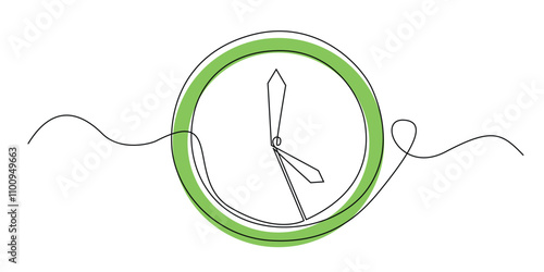 continuous line drawing of a wall clock.one line drawing of a wall clock showing 5 o'clock.simple single line vector.isolated white background