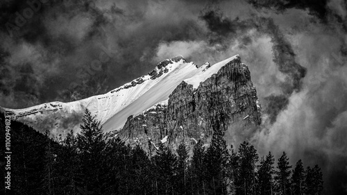Snow covered Canadian Rocky Mountains, George Biggy Sr Road, Dead Man's Flats, Alberta, Canada