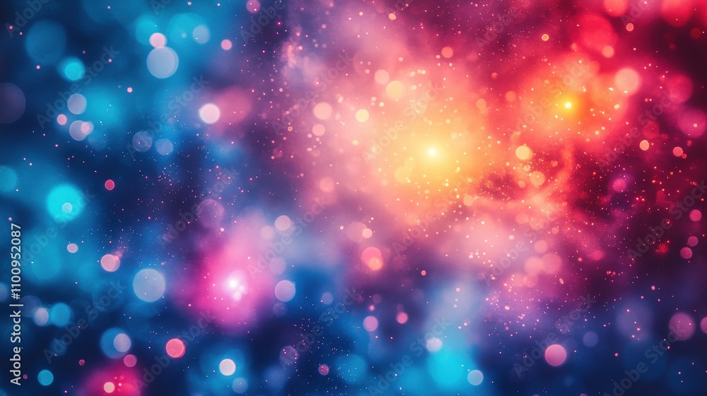 Fototapeta premium A vibrant abstract background featuring colorful bokeh and cosmic elements.