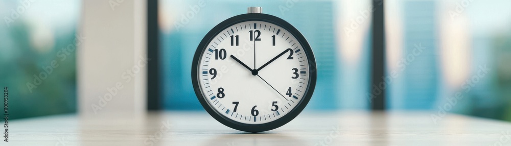 Modern Clock on Desk Time Management Office Concept Modern Clock on Desk Time Management Office Concept