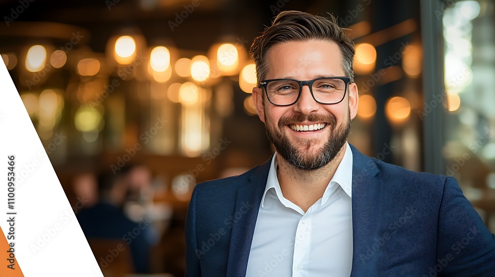 Fototapeta premium Confident business professional smiling in urban setting close-up portrait radiating warmth