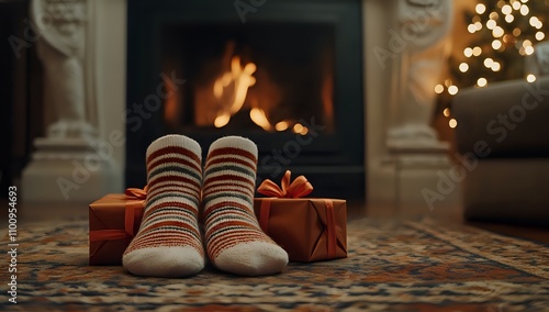 Cozy Christmas Eve by the Fireplace: Warm Socks and Gifts photo