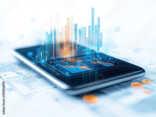 Wallpaper Mural A smartphone displaying digital data and analytics, with graphs and charts symbolizing technology and innovation. Torontodigital.ca