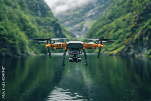 Drone Flight over Mountain Lake Landscape