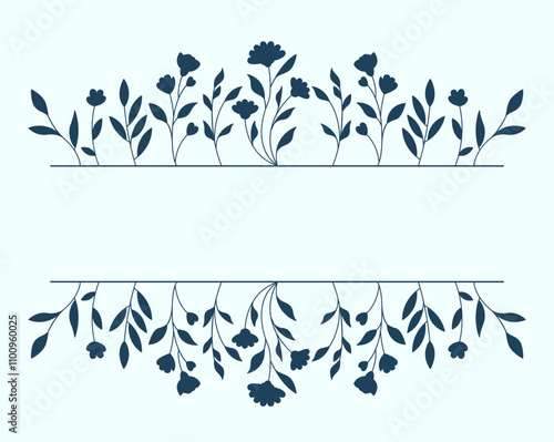 Decorative Floral Border Vector Design Images, Title Name Border flower Hand Draw Decoration, Name Border, leave Hand Draw. branch frame with black flowers. Hand drawn mono line floral background.