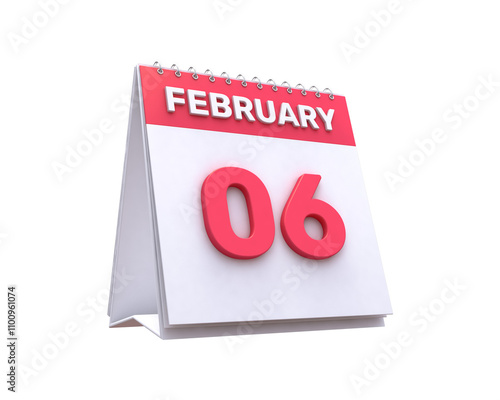 realistic Calendar 6th February 3d illustration