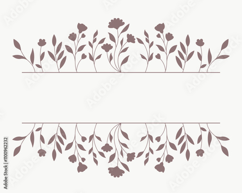 Decorative Floral Border Vector Design Images, Title Name Border flower Hand Draw Decoration, Name Border, leave Hand Draw. branch frame with black flowers. Hand drawn mono line floral background.