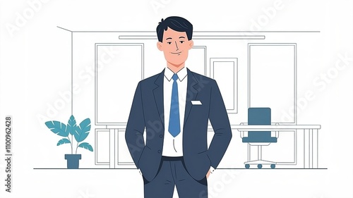 Confident Businessman in Formal Attire in a Stylish Office Setting