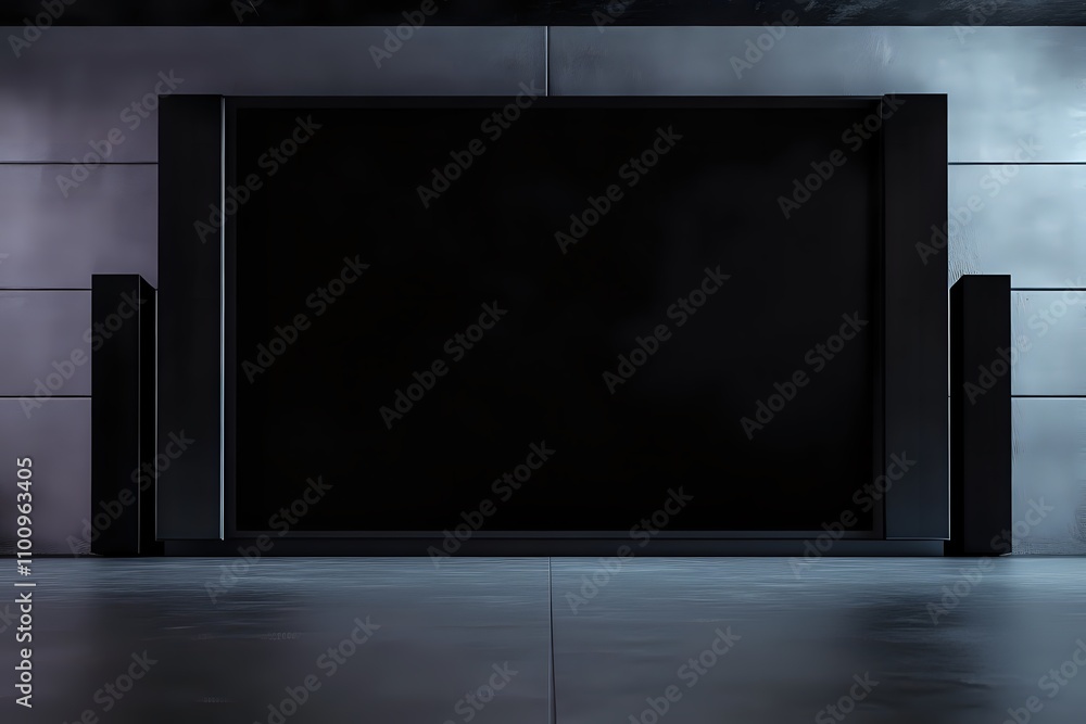Fototapeta premium Minimalist Dark Interior with Large Blank Screen