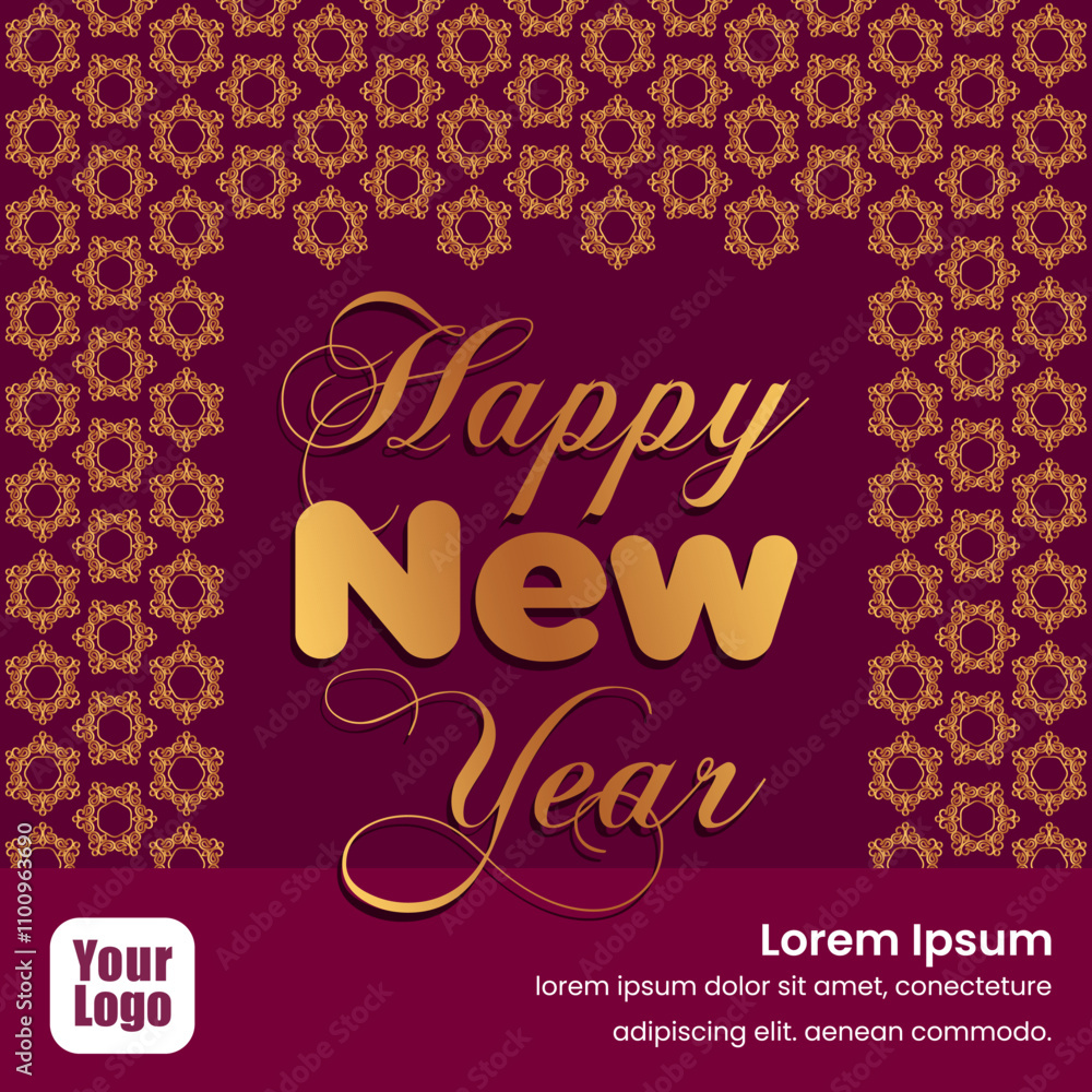 Happy New Year Design with Gold and Purple Happy New Year Design with Gold and Purple