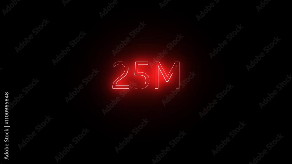 Glowing 25M text front luminous numeral animation on isolated black background. Think you drop shadow on the 25M followers numbers Glowing 25M text front luminous numeral animation on isolated black background. Think you drop shadow on the 25M followers numbers