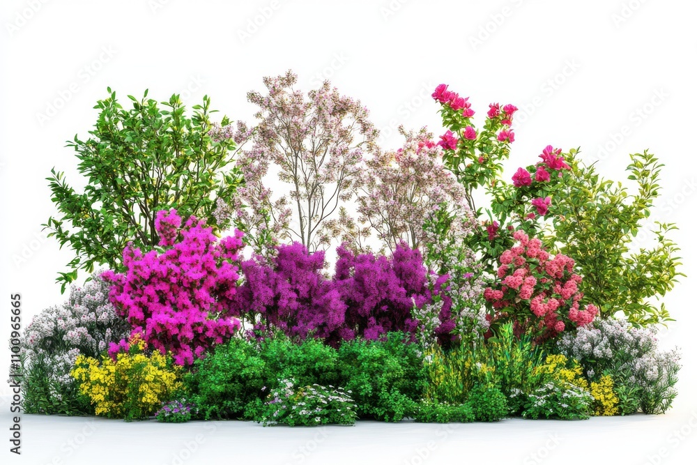 Obraz premium 3d render group flowers and low shrubs for landscaping
