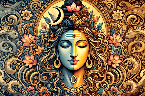 High detail and  hyper realistic, illustrative image of Ardhanarishvara photo