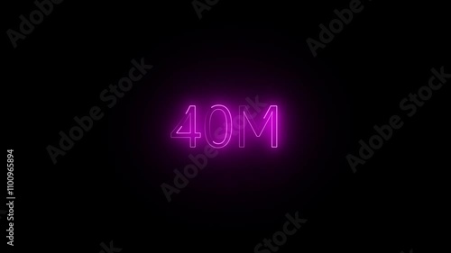 Glowing 40M text front luminous numeral animation on isolated black background. Think you drop shadow on the 40M followers numbers photo