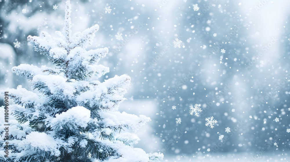 Snow Covered Pine Tree Winter Wonderland Scene Snow Covered Pine Tree Winter Wonderland Scene