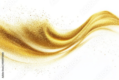 A dynamic scattering of golden sand particles, captured mid motion as they create a swirling windblown effect photo