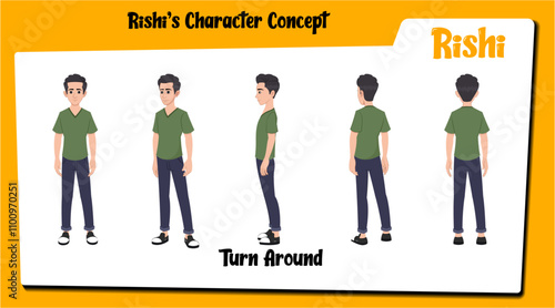 An Indian student character AKA Rishi. School boy creation set, Student turnaround sheet.