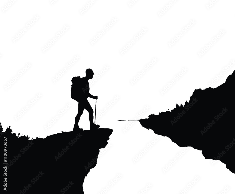 Fototapeta premium Hiker in Mountains Silhouette Vector Template