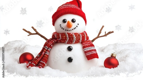 PNG Cheerful snowman with red accessories photo