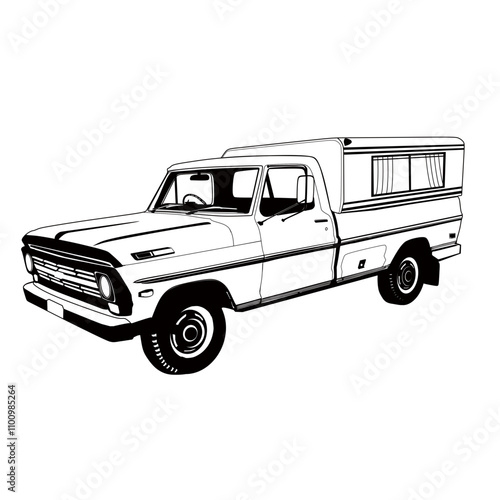 Retro camper pick up van truck 