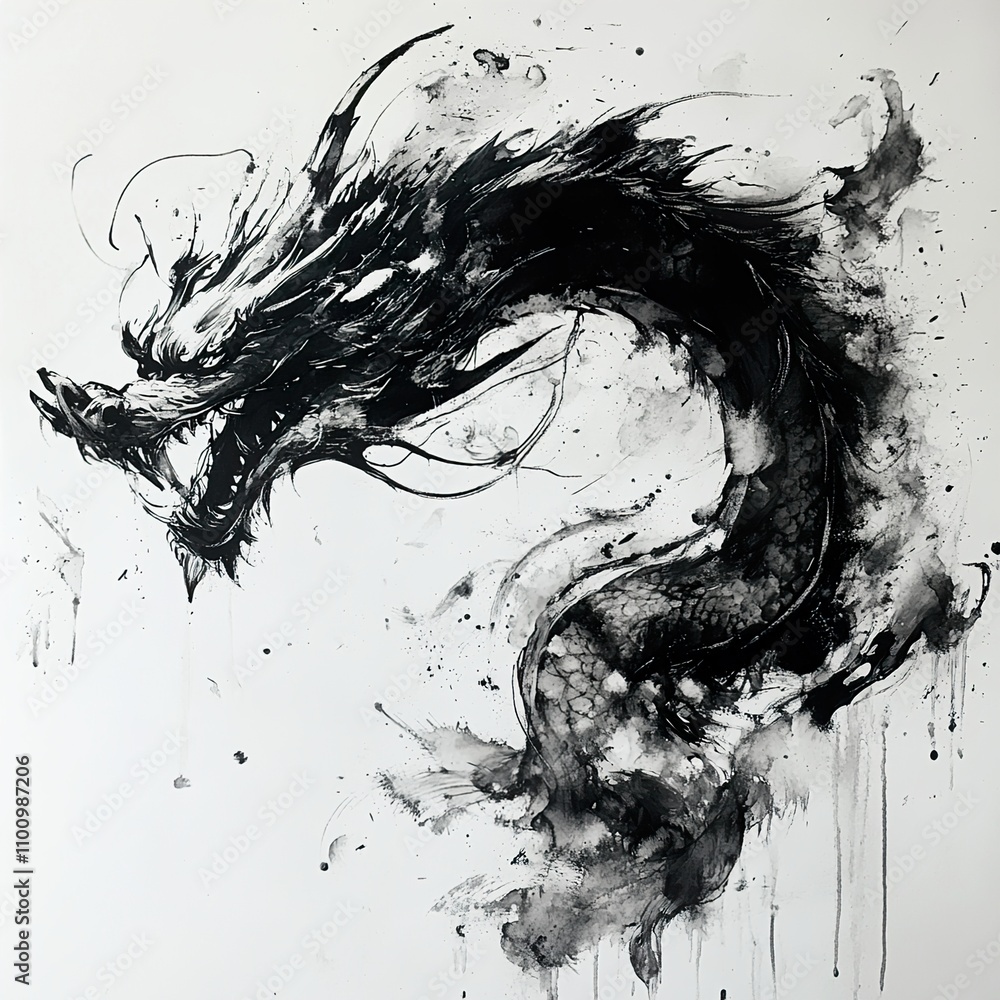 Majestic Black Ink Dragon: A Masterpiece of Mythical Art Majestic Black Ink Dragon: A Masterpiece of Mythical Art