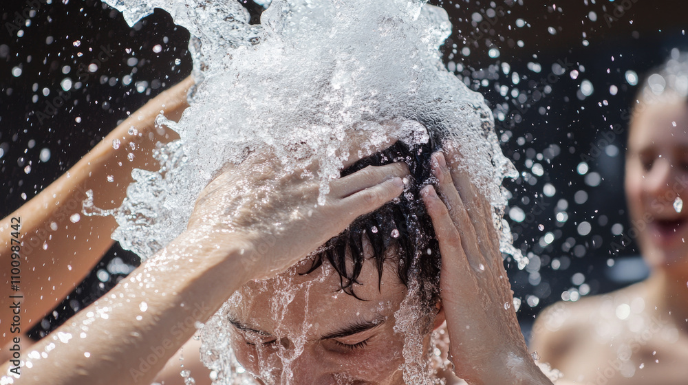 Fototapeta premium People dumping ice water on their heads.