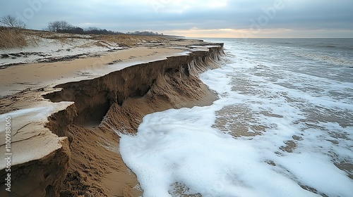 Coastal erosion threatens sandy beaches as rising sea levels challenge natural habitats. photo