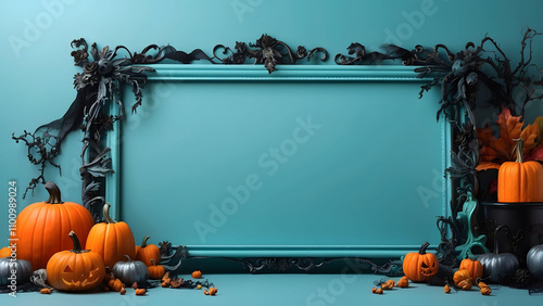 Chester banner with empty space Without Text, Halloween theme luxury Aqua background,holiday poster promo sale banner background for advertisement ad photo