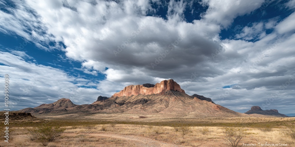 Fototapeta premium Fluffy clouds Distant mountain range Time-lapse of cl