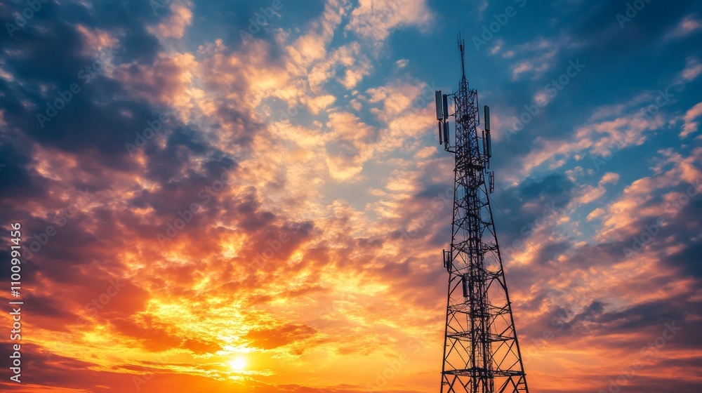 Majestic TV Tower Against Dramatic Sunset Sky for World Television Day, Independence Day, New Years Eve Majestic TV Tower Against Dramatic Sunset Sky for World Television Day, Independence Day, New Years Eve