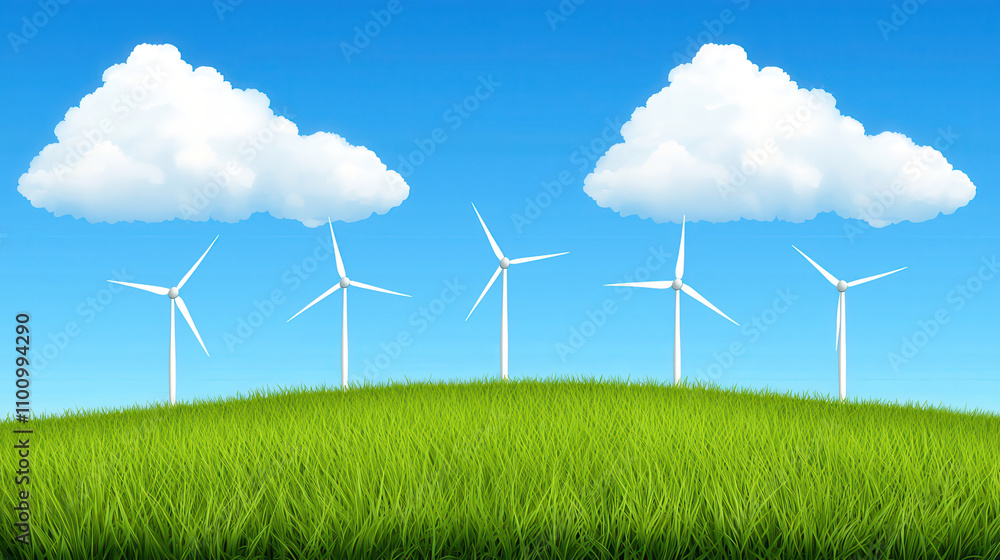 Fototapeta premium Renewable energy landscape with wind turbines and clouds