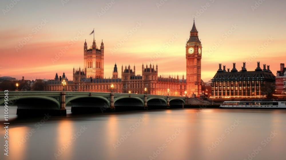 Fototapeta premium Stunning View of Big Ben and Houses of Parliament in London at Dusk