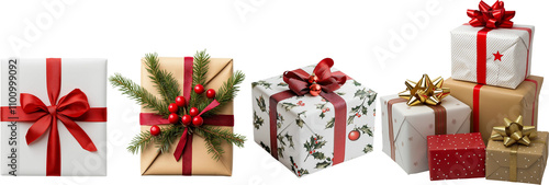 christmas gift box with ribbon isolated on white background