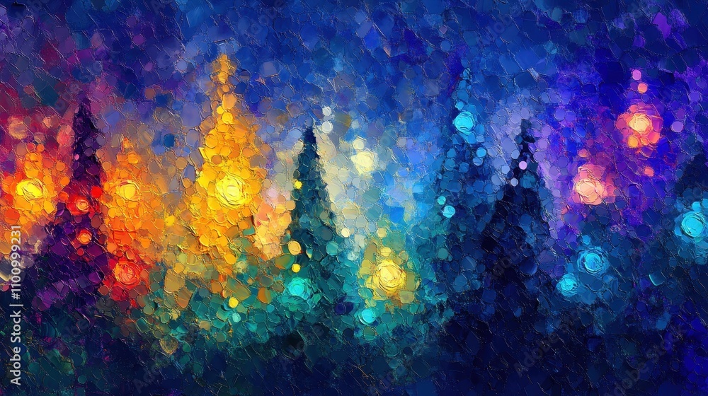 Obraz premium Abstract Night Forest Illuminated With Bright Colors