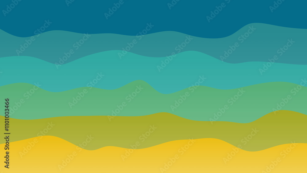 Fototapeta premium Yellow, blue and green coloured wave patterned background with a flowing design