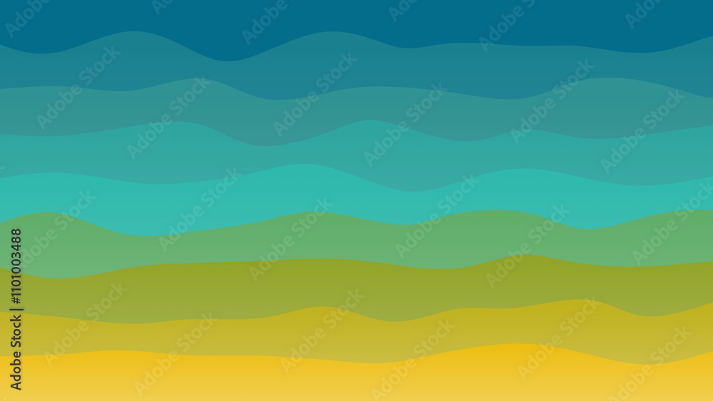Fototapeta premium Yellow, blue and green coloured wave patterned background with a flowing design