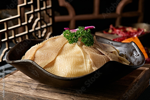 Chongqing hotpot ingredients fresh and tender large slices of tripe photo