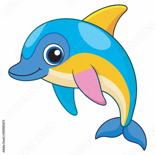 swimming colorful dolphin white background 