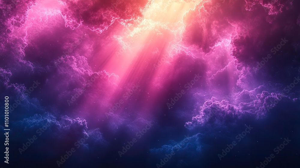 Fototapeta premium Light rays shine on a dark background in shades of purple and blue, forming an abstract visual effect.