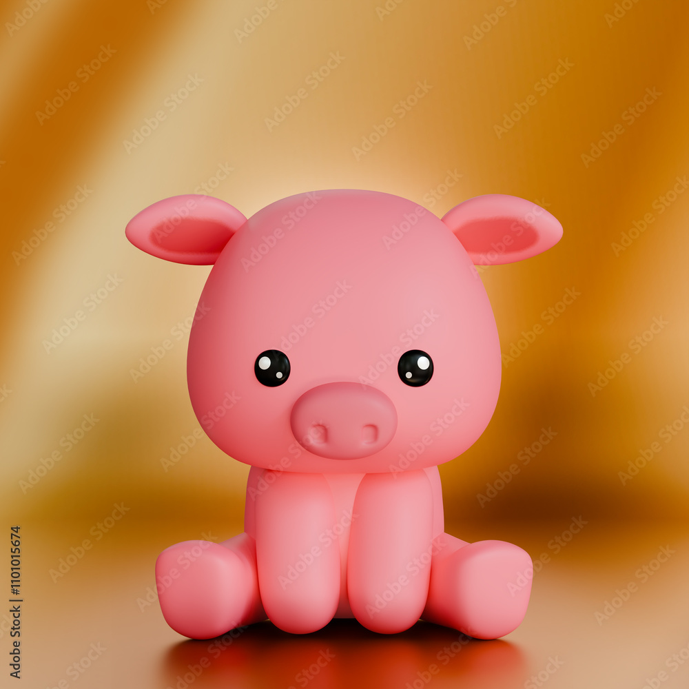 Cute 3D rendered Chinese Zodiac Sign on a Gold Background, Year of the Pig Cute 3D rendered Chinese Zodiac Sign on a Gold Background, Year of the Pig
