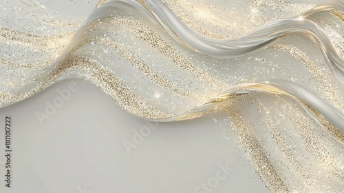 Subtle New Year design featuring glittering wave patterns in champagne gold on a soft, pastel gray background.  photo