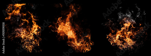 Dynamic Flames Dancing Unpredictably Against a Dark Background photo