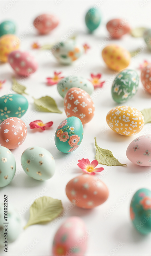 Obraz premium Elegant Easter Egg Arrangement Mockup with Floral Designs and Golden Accents 