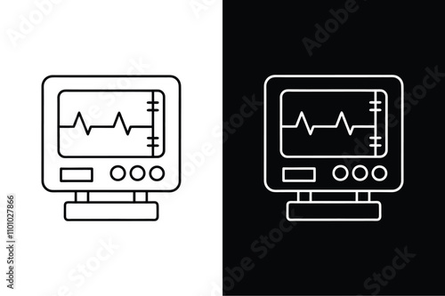 ECG Monitor Line Art. Black and White Vector for Medical Graphics