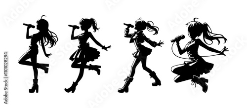 japanese singer idol silhouette set, isolated background