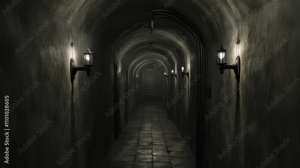 Obraz premium Eerie Hallway: A Passage Through Darkness