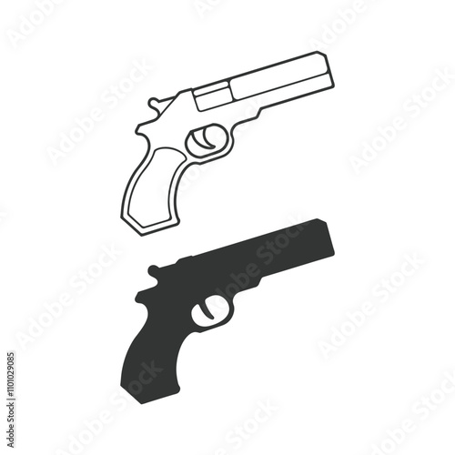  A Short gun Silhouette vector art illustration design. weapon icon logo illustration. Long barrel gun symbol. Hands gun vector. Shotgun icon isolated on black background. Hunting shotgun. photo